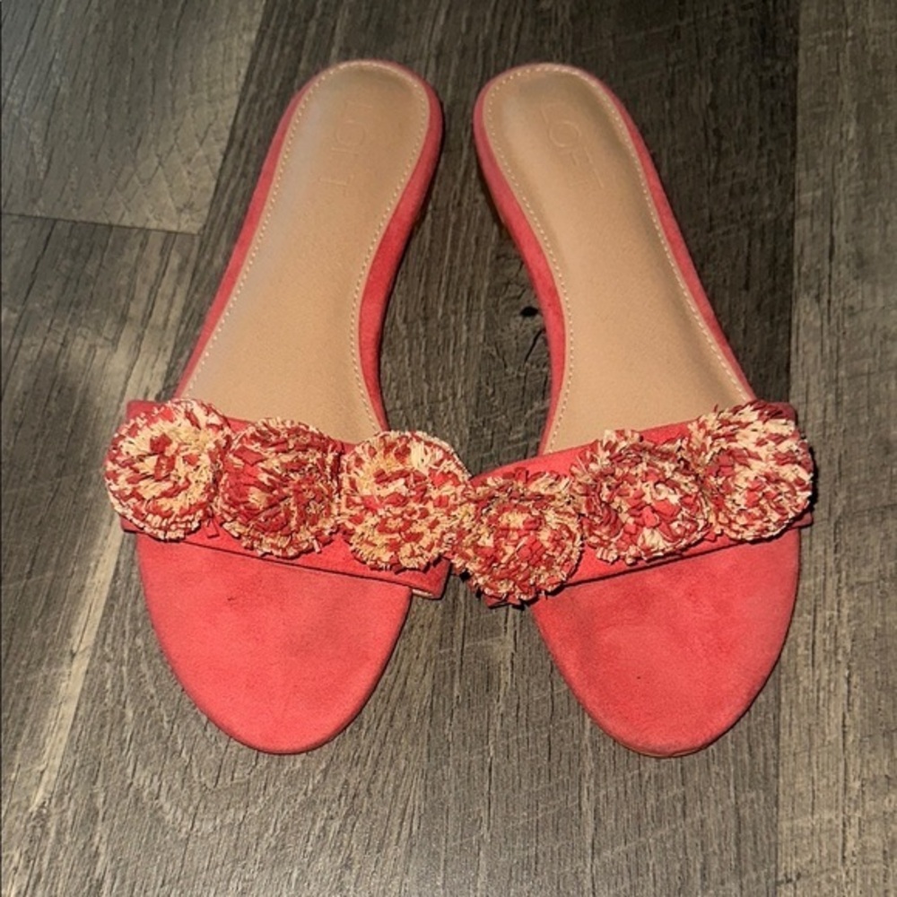 LOFT Pink and Red Floral Embellished Flats